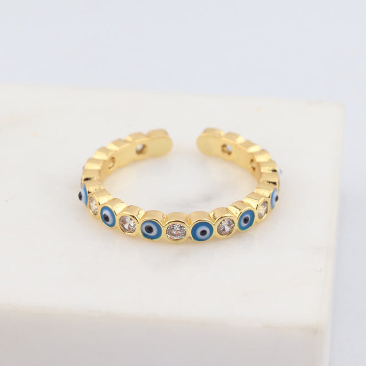 Anillo ajustable con circonita blanca y ojo malvado de colores de Olivenorma 