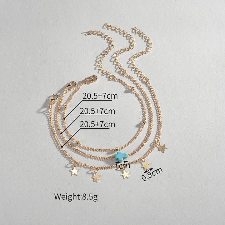 Tobillero multicapa con borlas y estrellas cruzadas para mujer de Olivenorma Beach