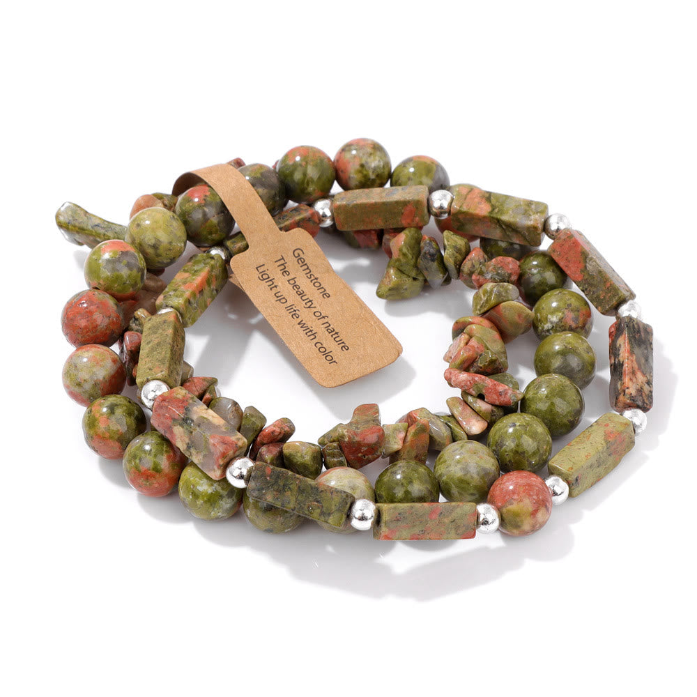 Juego de pulseras irregulares de tres capas con piedra natural Olivenorma