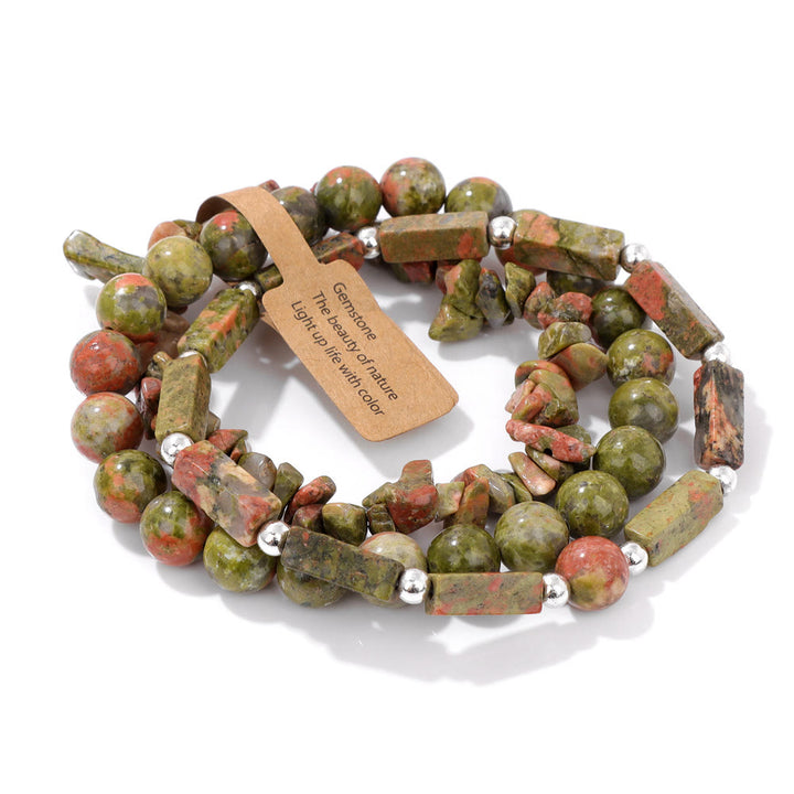 Juego de pulseras irregulares de tres capas con piedra natural Olivenorma