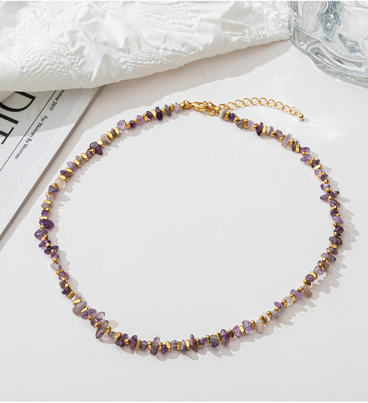 Pulsera con collar y grava de amatista y cuentas de citrino natural de Olivenorma 