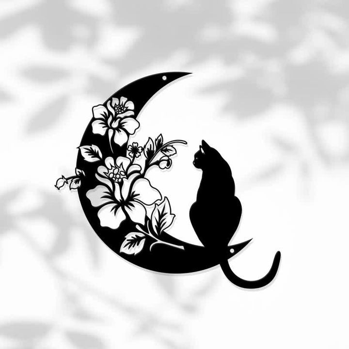 Decoración de pared de metal con forma de luna creciente y gato de Olivenorma