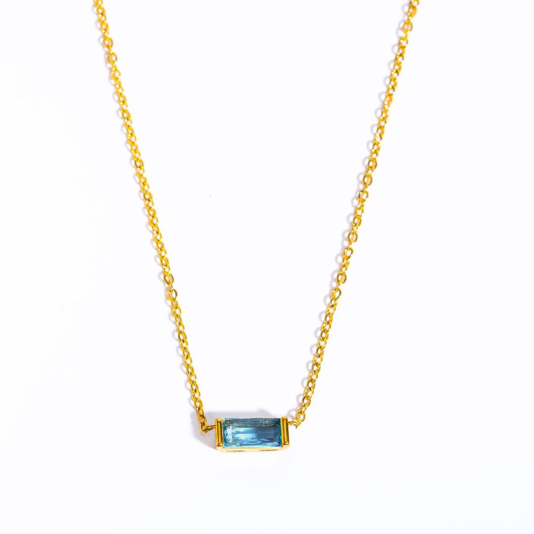 Collar de acero inoxidable con colgante rectangular sencillo de piedra natal de Olivenorma 
