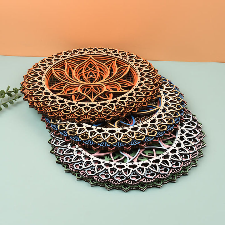 Decoración de pared con grabado 3D de madera con mandala de loto de Olivenorma