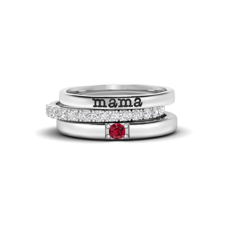 Juego de anillos de 3 piezas con piedra natal y circonita de regalo personalizado de Olivenorma