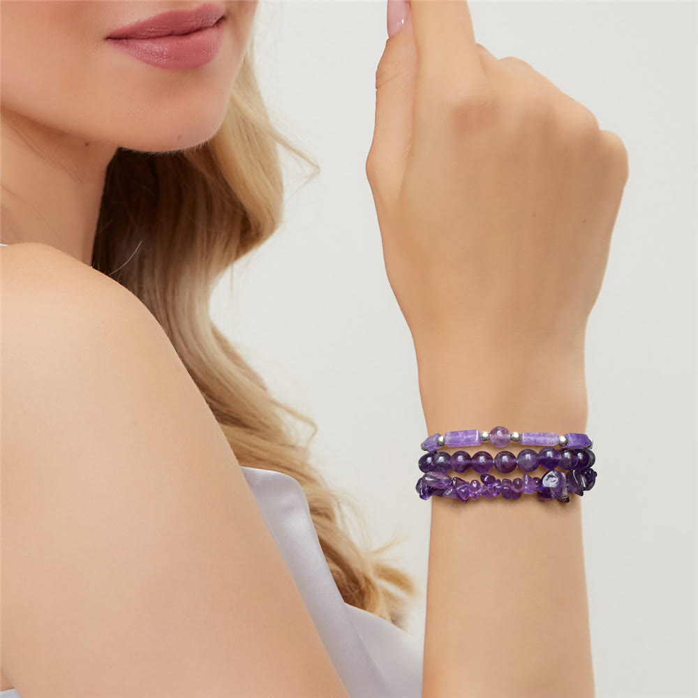 Juego de pulseras irregulares de tres capas con piedra natural Olivenorma