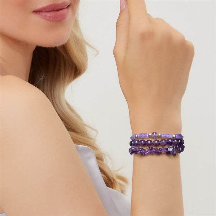 Juego de pulseras irregulares de tres capas con piedra natural Olivenorma