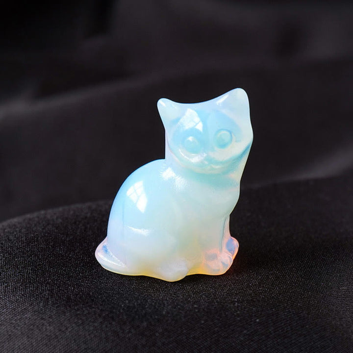 Adorno con piedra preciosa tallada en forma de gato de la suerte de cristal natural de Olivenorma