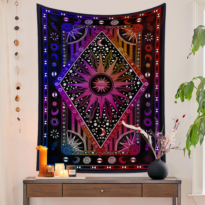 Tapiz bohemio con rayos de sol y luna de Olivenorma 