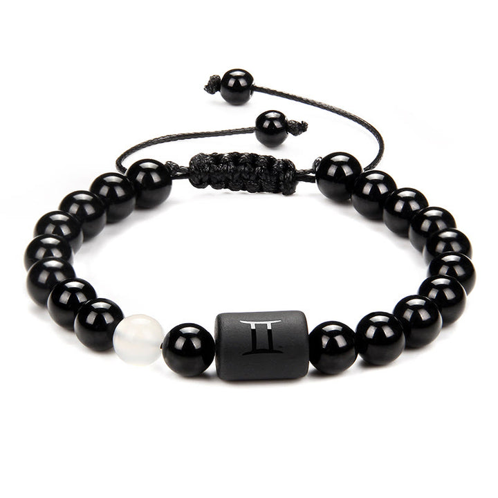 Pulsera tejida para hombre con ónix negro natural del zodiaco de Olivenorma