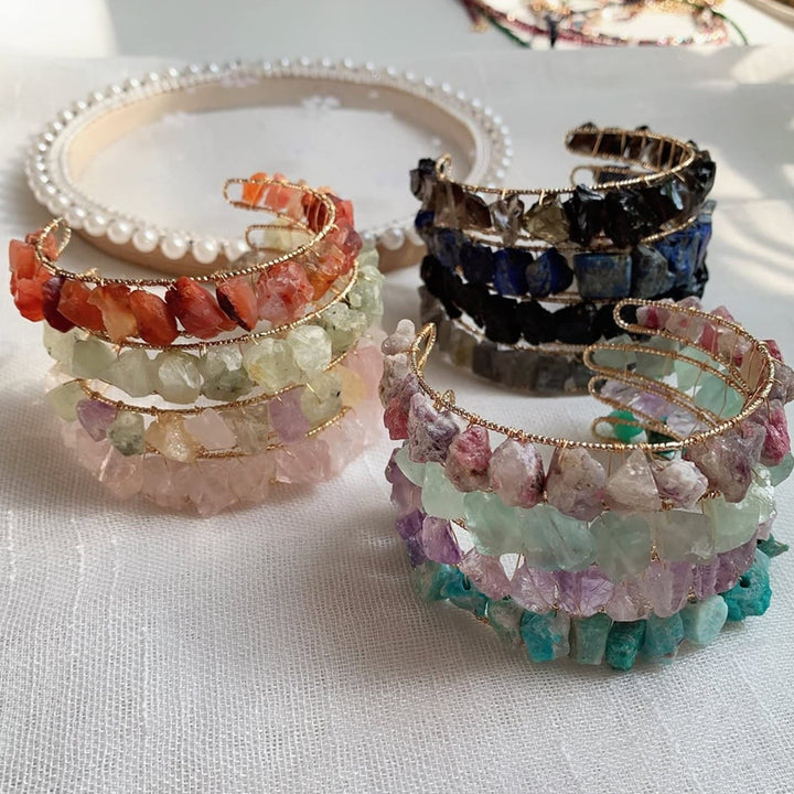 Pulsera de alambre enrollado con cuentas de grava de cristal natural de Olivenorma