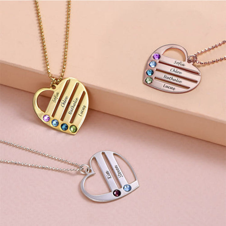 Collar con colgante con nombre y piedra natal de diamante recortado en forma de corazón de Olivenorma 