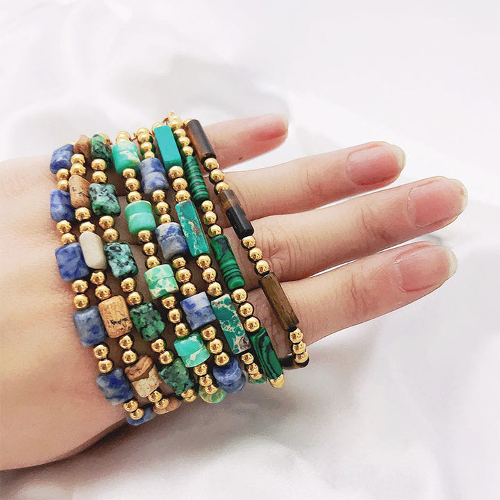 Pulsera de cuentas de tubo de piedra natural rectangular de Olivenorma