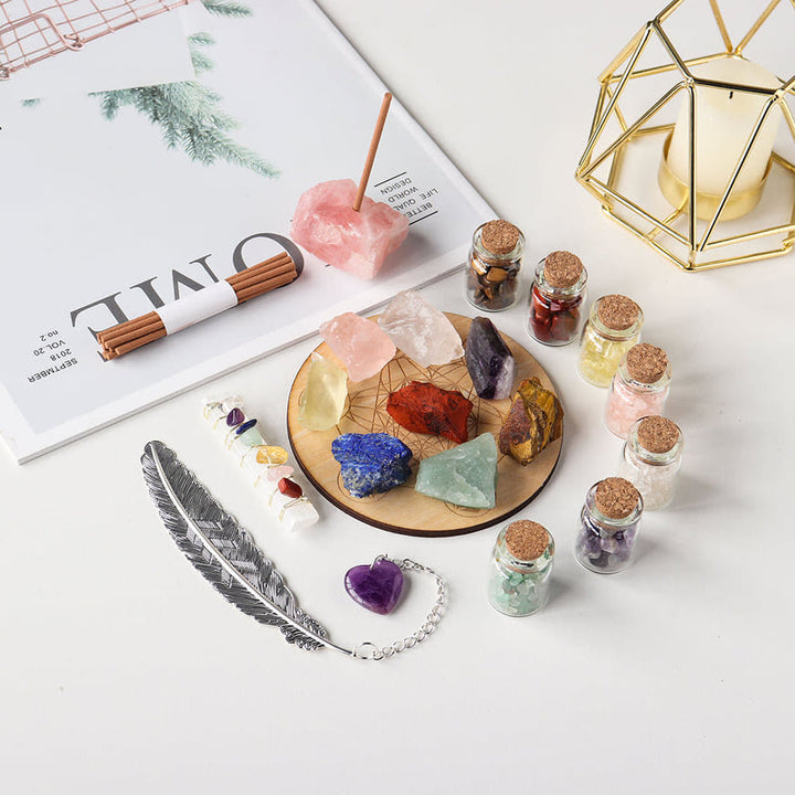 Juego de piedras preciosas crudas de 7 chakras con grava curativa natural de Olivenorma