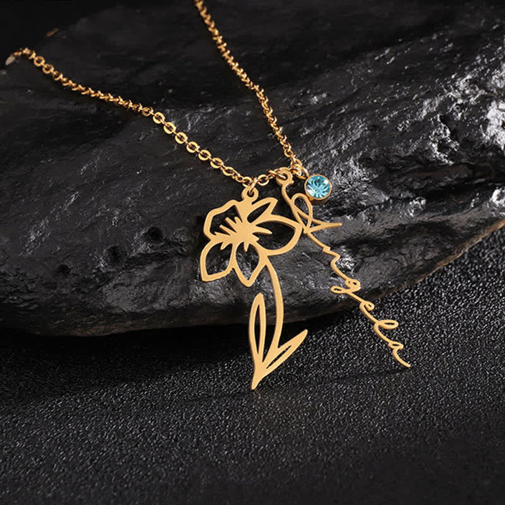 Collar personalizado con flor de nacimiento y piedra de nacimiento de Olivenorma 