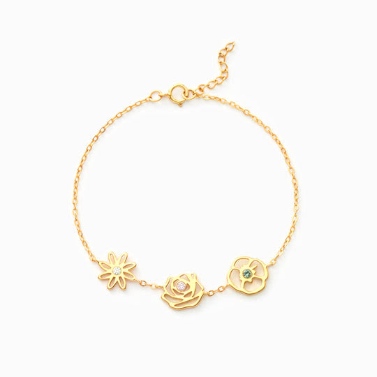 Pulsera de flores de nacimiento con piedra natal de Olivenorma 1-8 