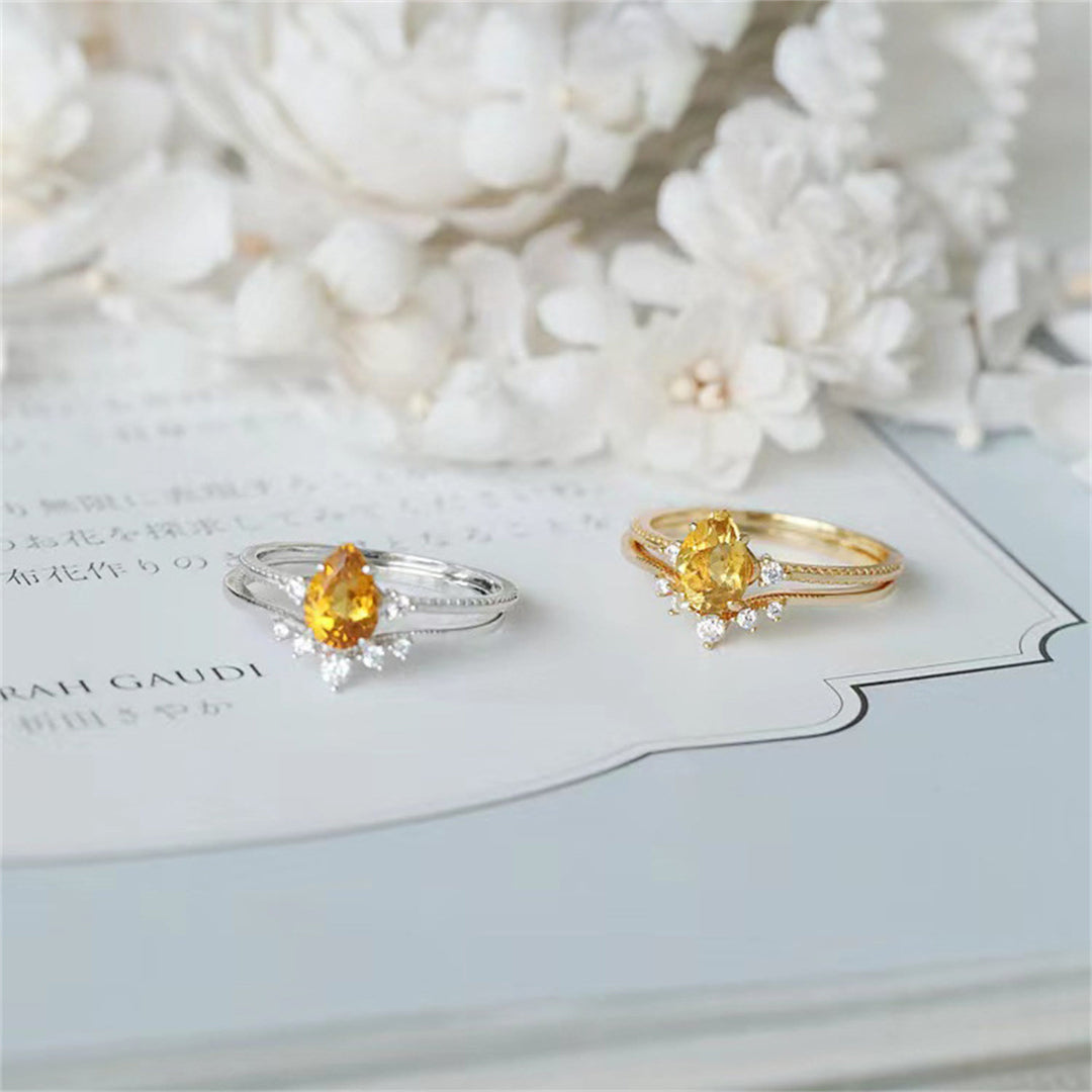 Anillo de citrino en forma de gota de oro y plata 925 de Olivenorma
