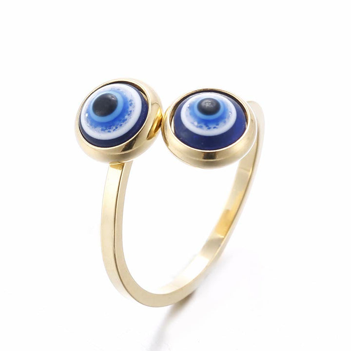 Anillo de mujer con ojo malvado bañado en oro y circonita blanca de Olivenorma 