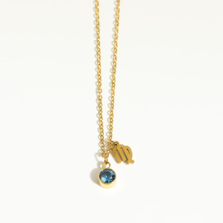 Collar de acero inoxidable con piedra natal y runa del zodíaco de Olivenorma