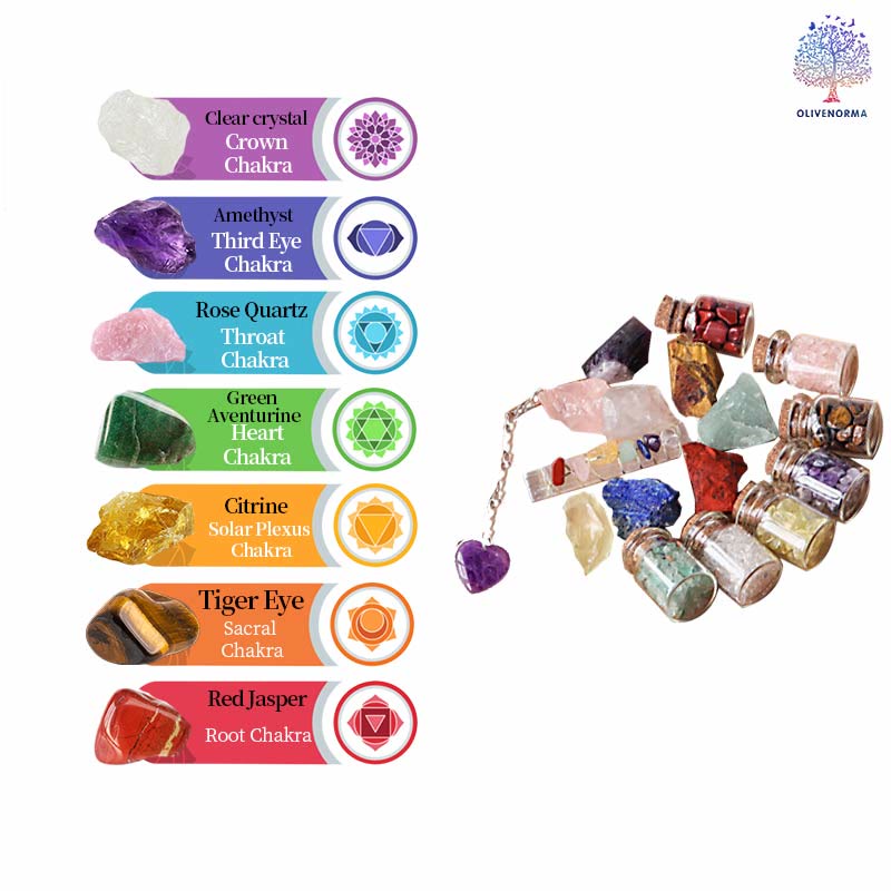 Juego de piedras preciosas crudas de 7 chakras con grava curativa natural de Olivenorma
