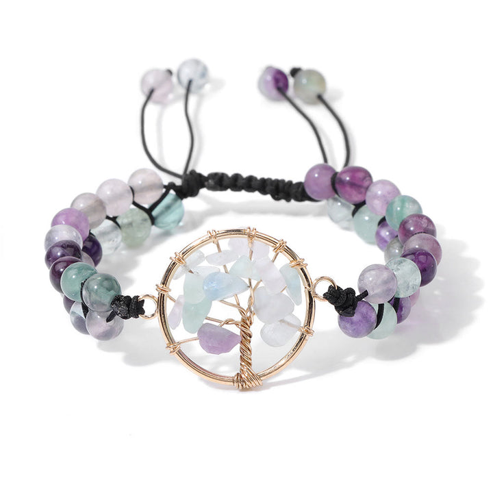 Pulsera de árbol de la vida trenzada doble con cuentas de 6 mm de Olivenorma