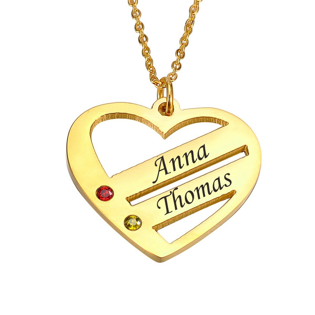 Collar con colgante con nombre y piedra natal de diamante recortado en forma de corazón de Olivenorma 