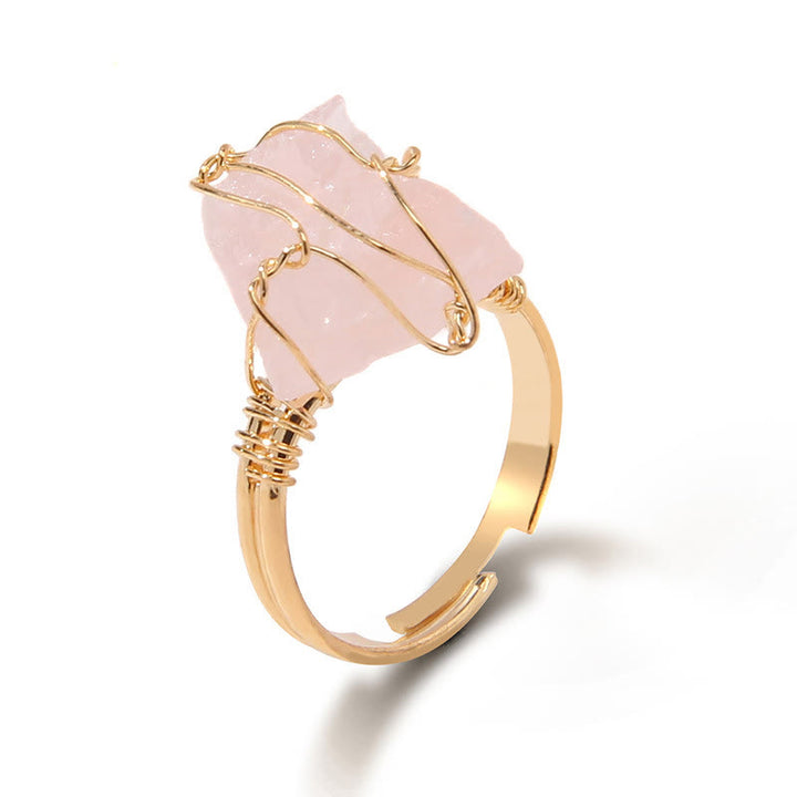 Anillo de piedra preciosa envuelta en alambre irregular en bruto natural de Olivenorma