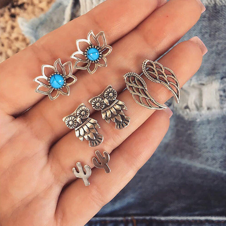 4 pendientes bohemios de estilo bohemio con diseño de Nimal en turquesa de Olivenorma 