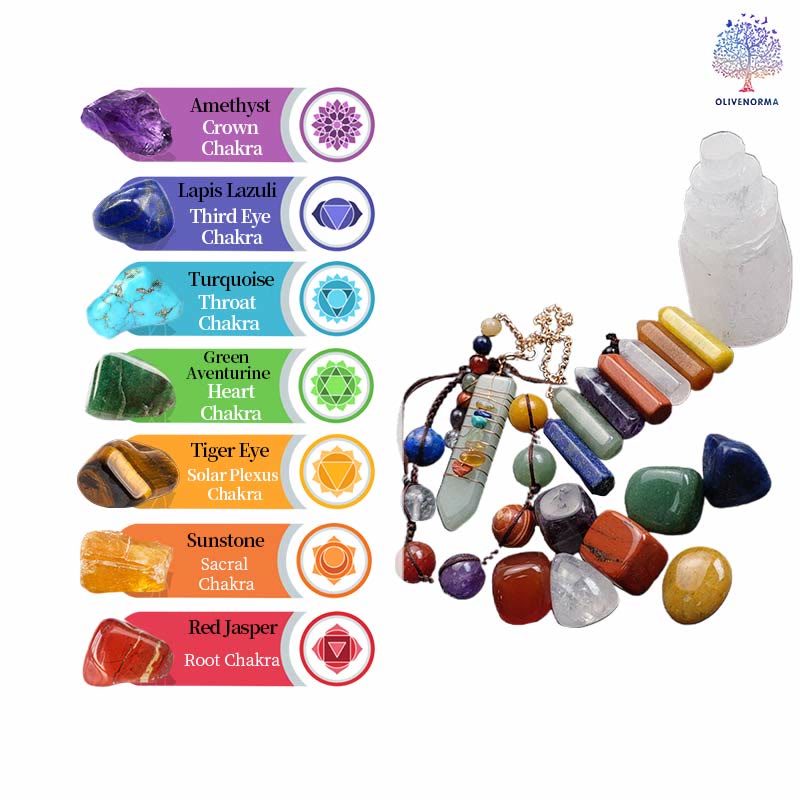 Juego de 17 piedras de cristal para los chakras de Olivenorma 