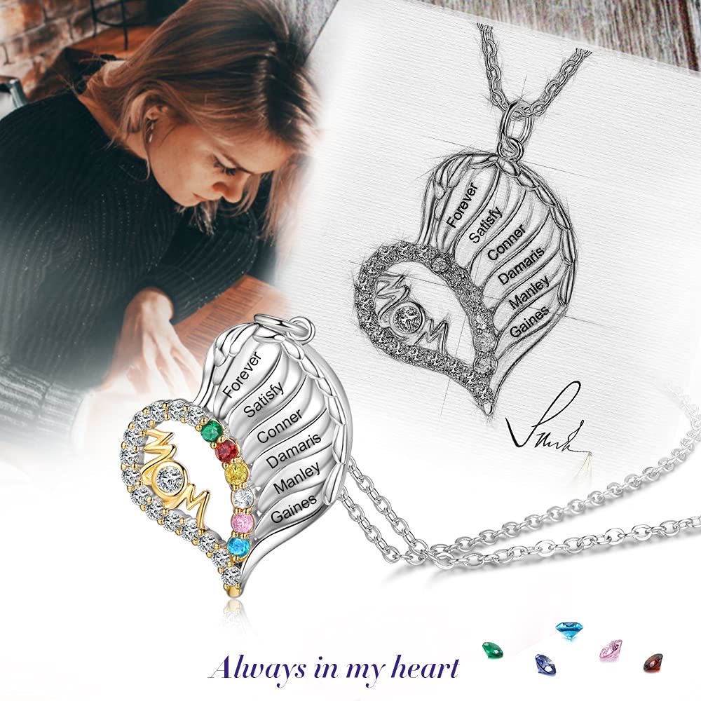 Collar con forma de corazón de medio diamante y piedras de nacimiento para madres de Olivenorma