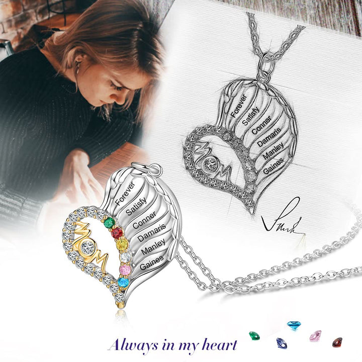 Collar con forma de corazón de medio diamante y piedras de nacimiento para madres de Olivenorma