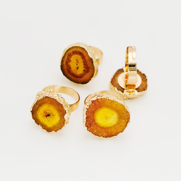 Anillo ajustable con piedras preciosas de girasol y cristal natural de Olivenorma 