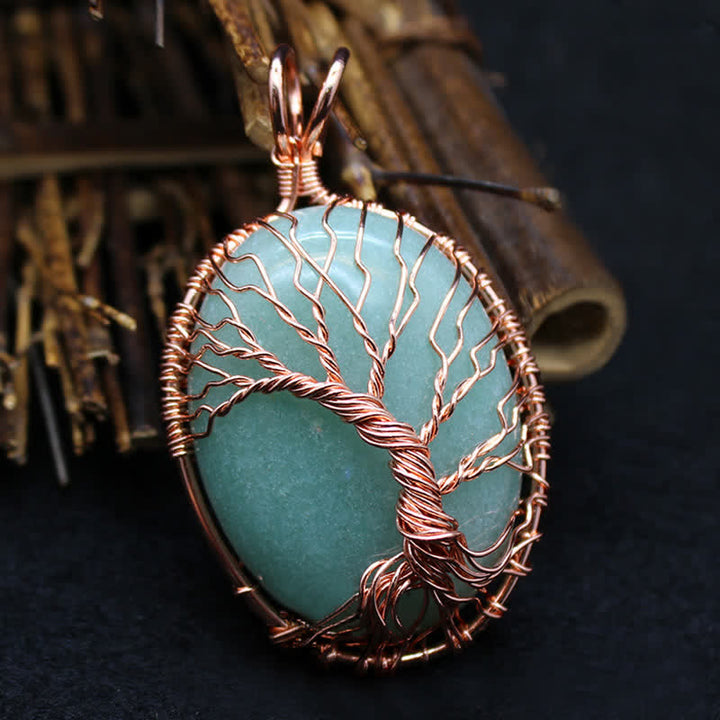 Collar con piedra preciosa del árbol de la vida y ojo de tigre ovalado de Olivenorma