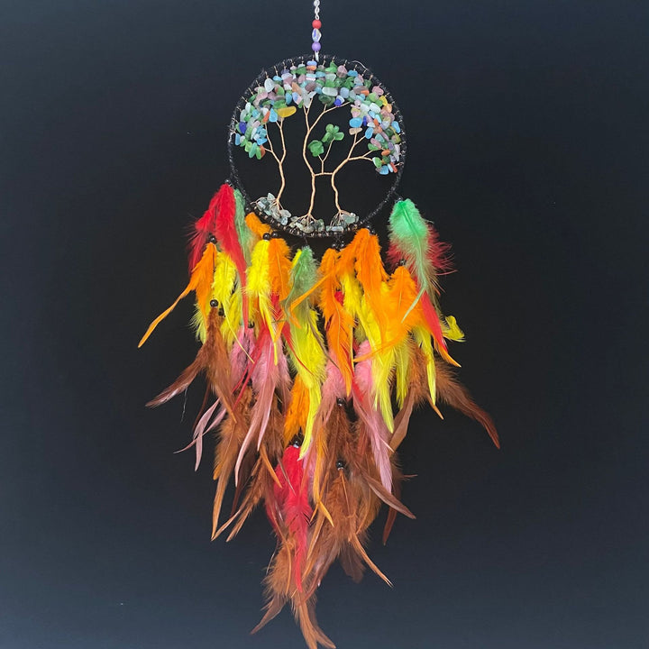 Atrapasueños de plumas rosas con forma de árbol de la vida de cristal de Olivenorma