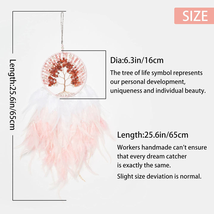Atrapasueños de plumas rosas con forma de árbol de la vida de cristal de Olivenorma