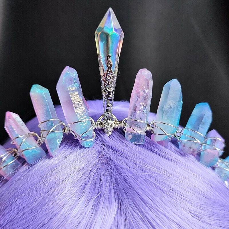 Corona de cuarzo de titanio azul y rosa de Olivenorma con pieza central de cristal