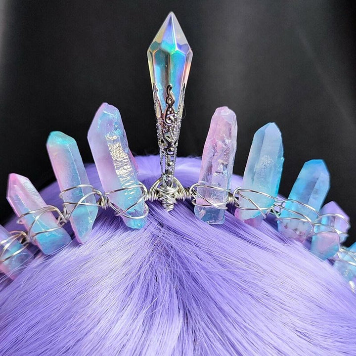 Corona de cuarzo de titanio azul y rosa de Olivenorma con pieza central de cristal