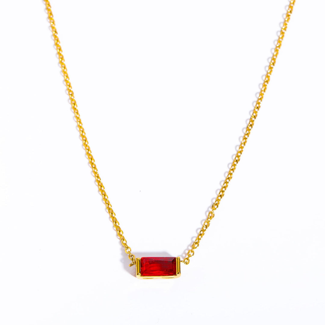 Collar de acero inoxidable con colgante rectangular sencillo de piedra natal de Olivenorma 