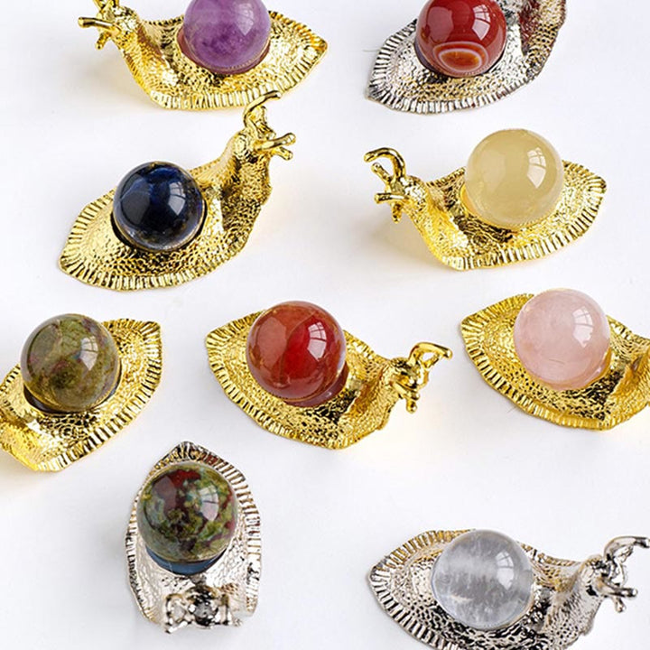 Soporte para bolas de cristal natural de Olivenorma, pequeño caracol decorativo con piedras preciosas