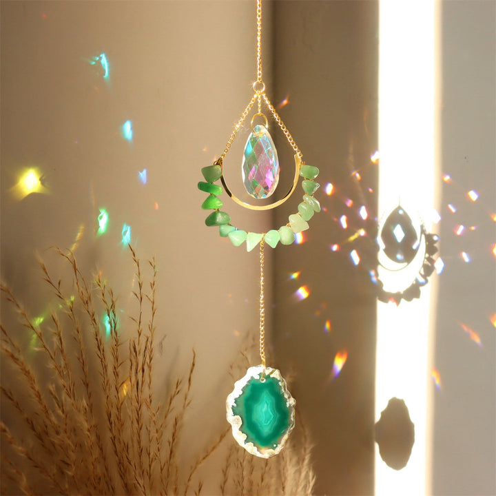 Atrapasueños de cristal de Olivenorma, decoración bohemia con forma de luna, carillón de viento 