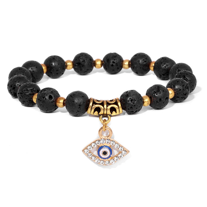 Pulsera con colgante de ojo malvado y cuentas de piedra natural de Olivenorma