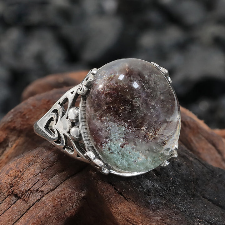 Anillo de plata de ley con araña de cuarzo fantasma verde de Olivenorma