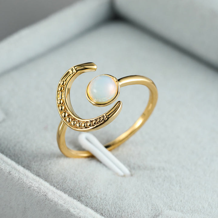 Anillo abierto con piedra lunar y accesorio Moon Sun de Olivenorma
