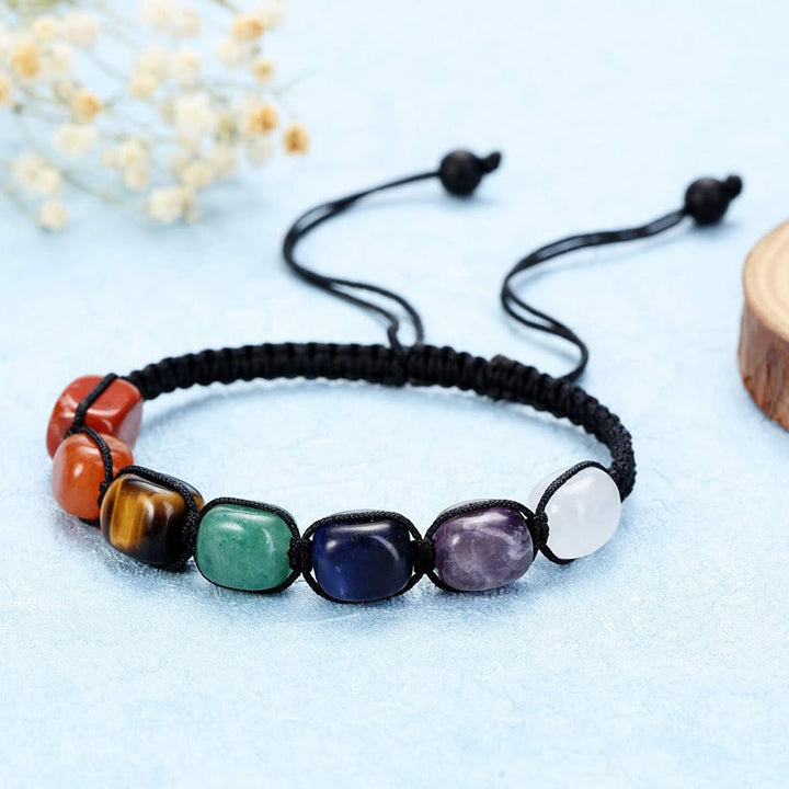 Pulsera trenzada con cuentas de piedras preciosas de cristal de 7 chakras para hombre de Olivenorma