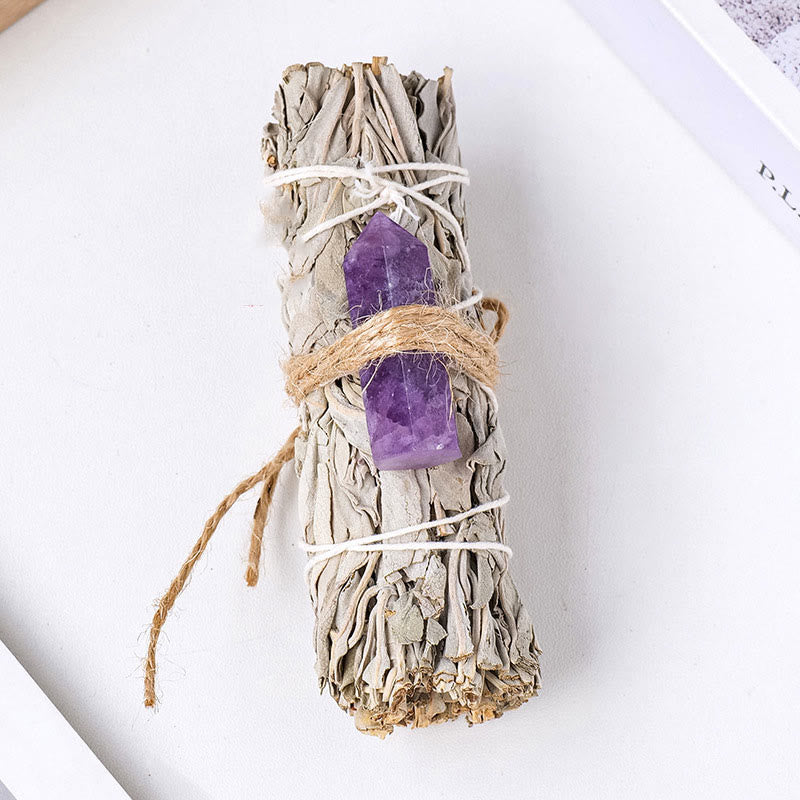 Cristal de prisma hexagonal de salvia blanca de Olivenorma , decoración con piedras preciosas para aromaterapia