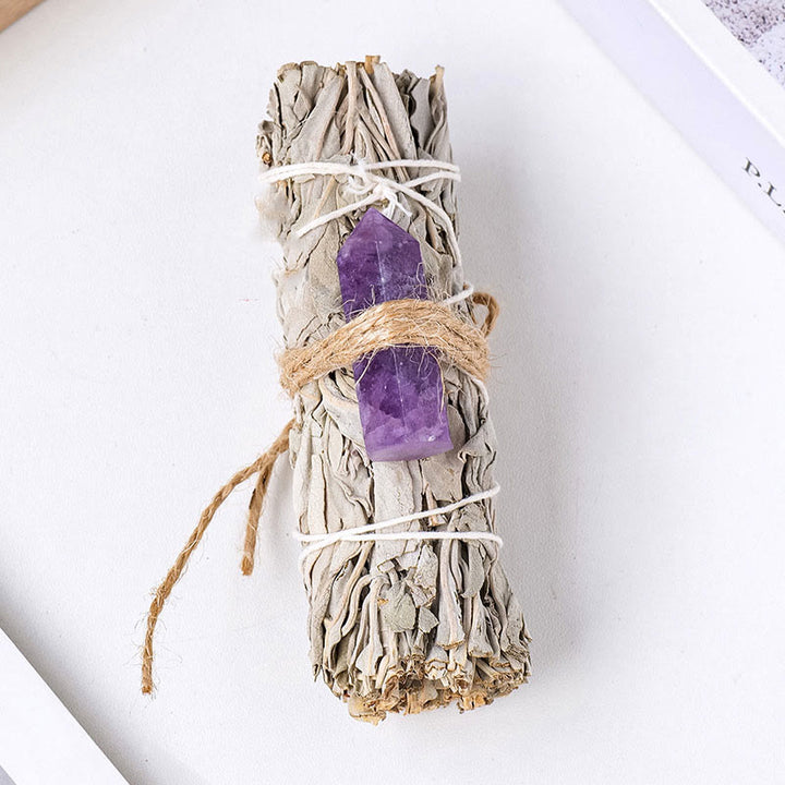 Cristal de prisma hexagonal de salvia blanca de Olivenorma , decoración con piedras preciosas para aromaterapia