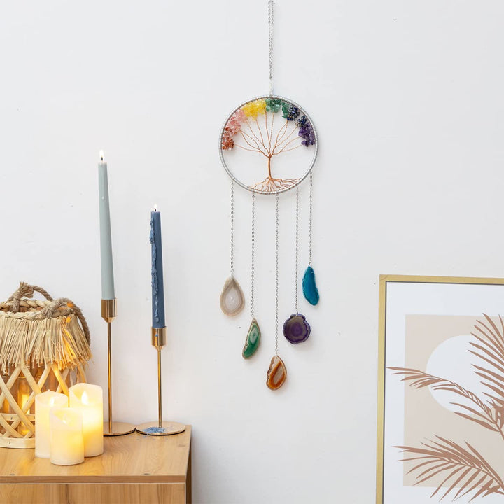 Adorno de pared con árbol de la vida de ágata de los chakras de Olivenorma