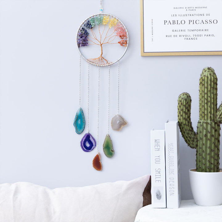 Adorno de pared con árbol de la vida de ágata de los chakras de Olivenorma