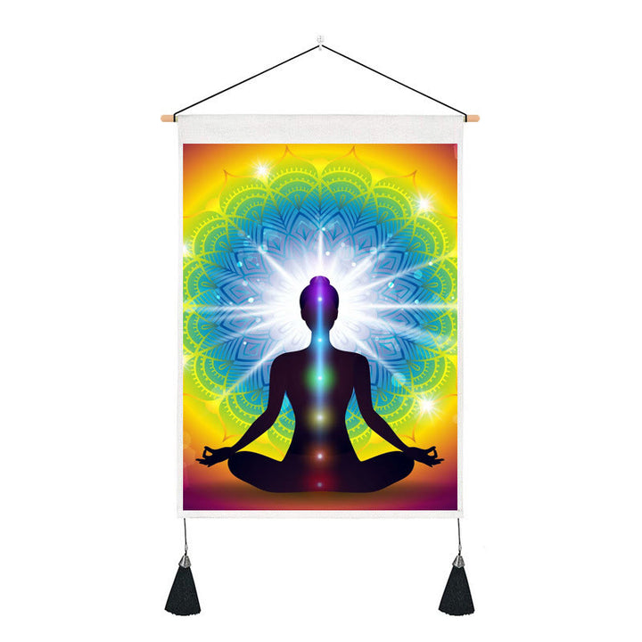 Tapiz decorativo con estampado de chakras y meditación zen de Olivenorma 