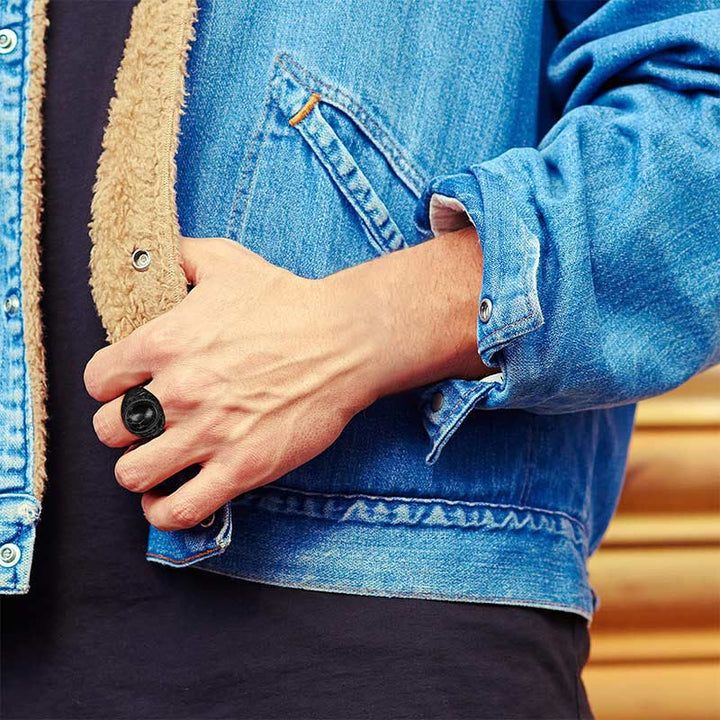 Anillo retro de hombre con piedra turquesa negra de Olivenorma